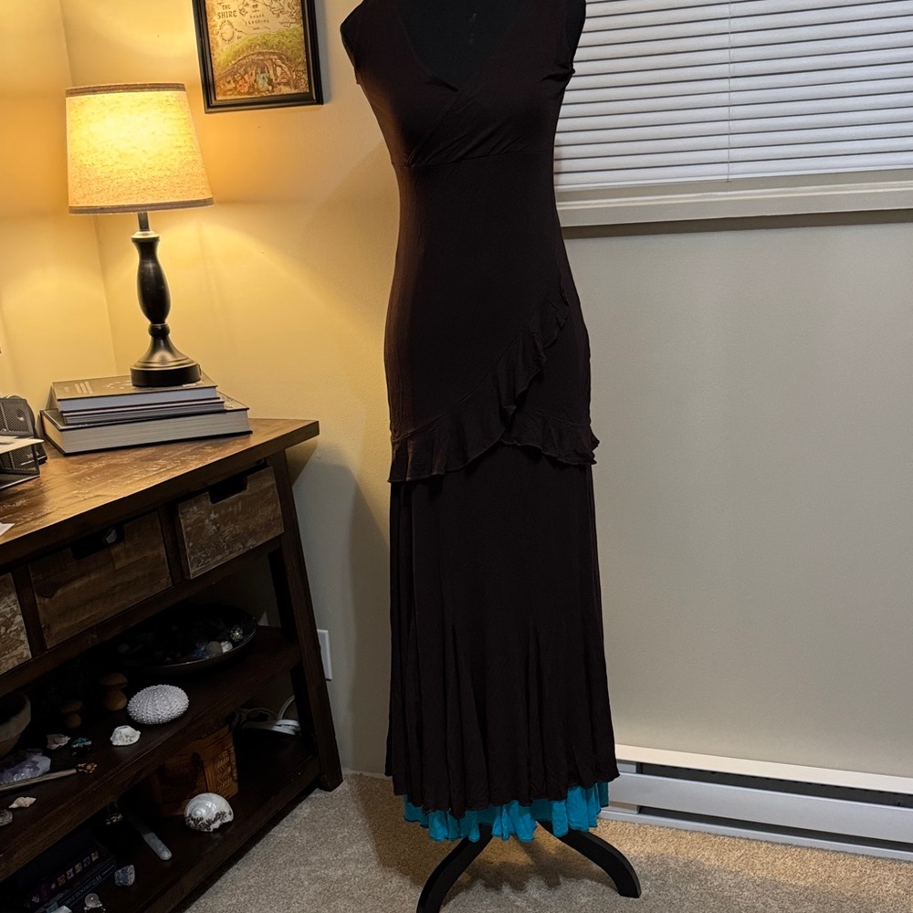 Elegant Black Dress with Blue Hem